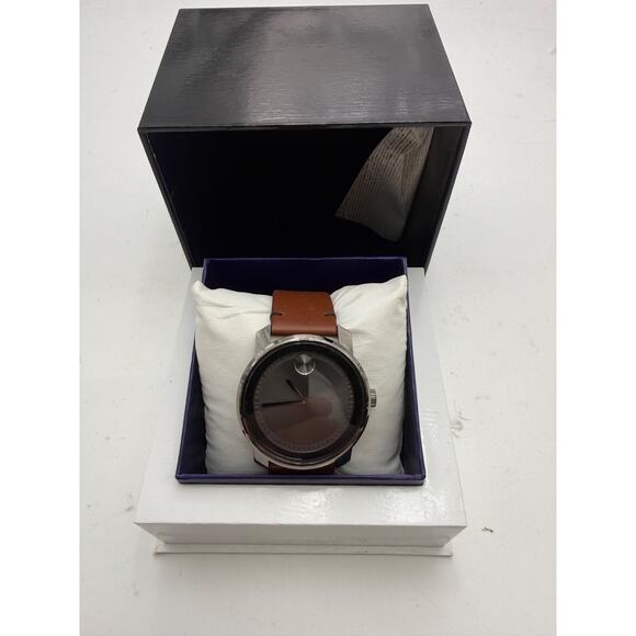 MOVADO BOLD Mens Watch Brown Leather Gunmetal 3600366 Needs Battery replacement main image 4